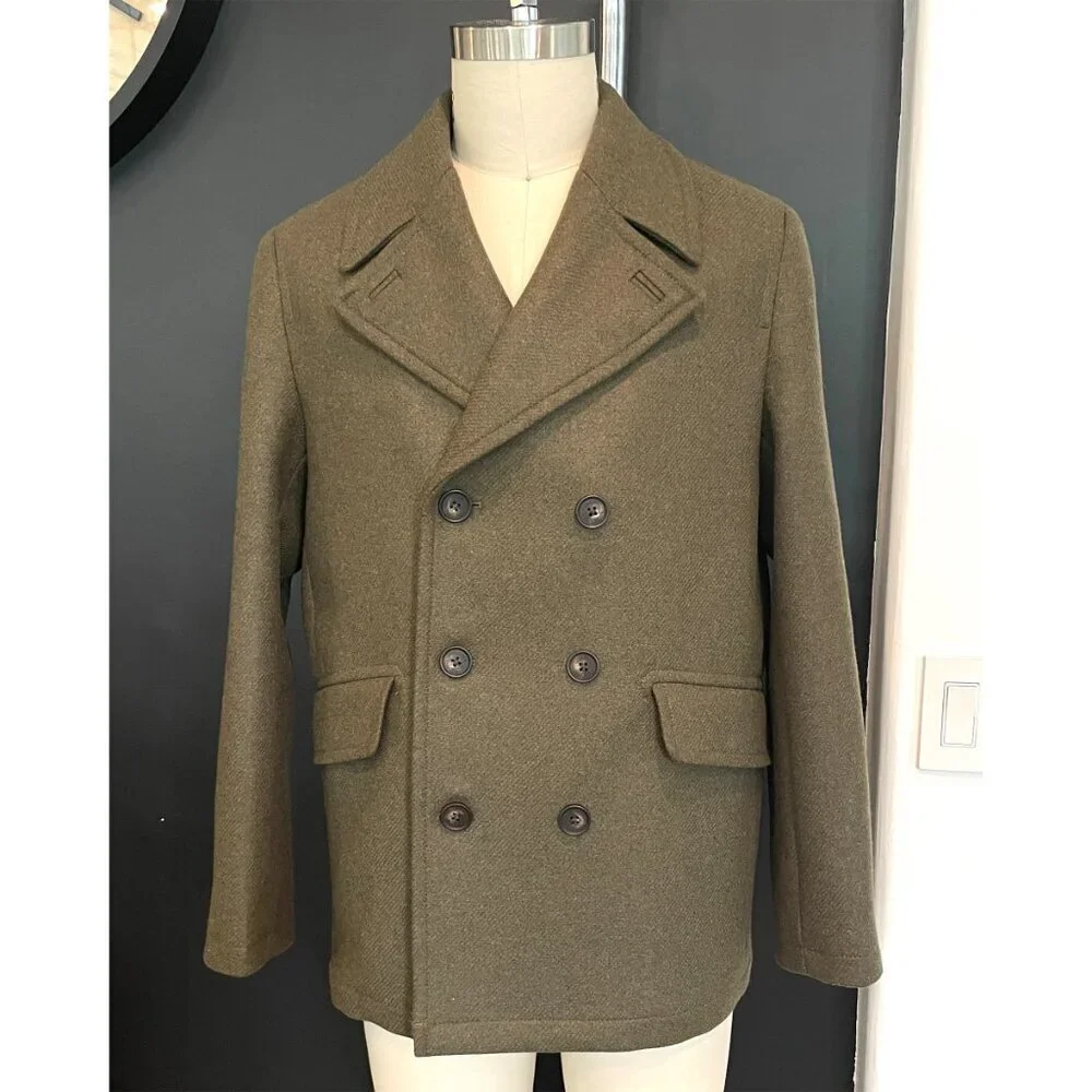 Ted Baker 273719 Mens Olive Green Wool Blend Peacoat Size 2 (M)